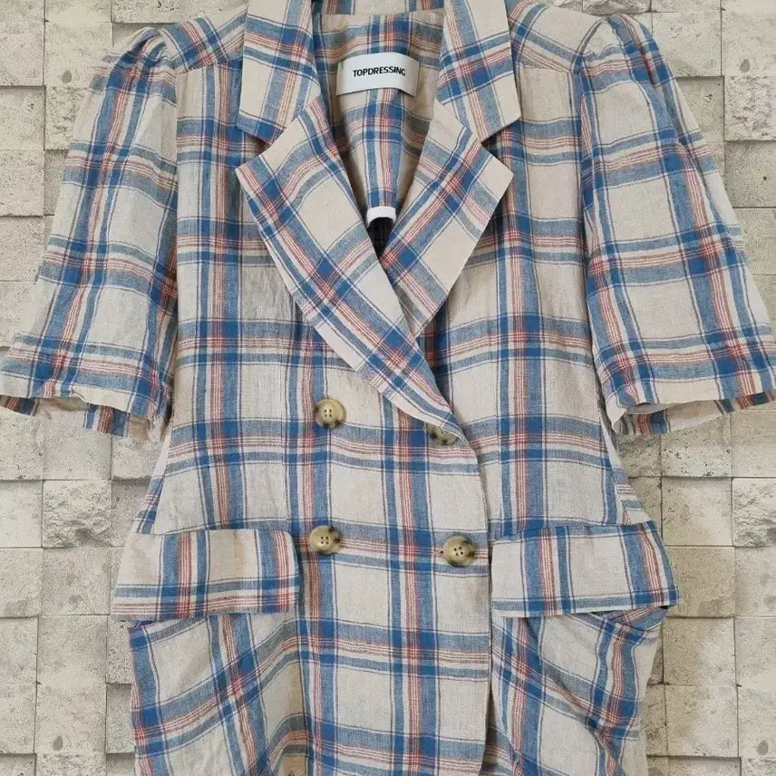 [BUNJANG] TOPDRESSING Linen Check Double-Button Jacket / TOPDRESSING 린넨 쟈켓
