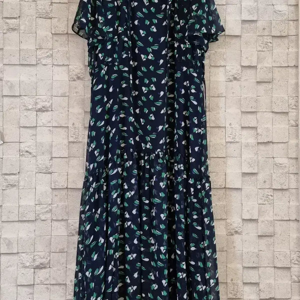 [BUNJANG] Maison Blanche Chiffon Long Dress Navy Pattern / 메종블랑쉬 쉬폰 롱원피스