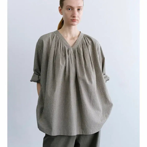 [BUNJANG] Mundal Elba Cotton Blouse - Khaki Stripe / 문달 Elba Cotton Blouse 카키스트라이프