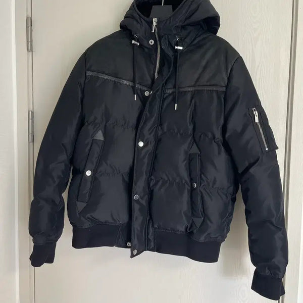 [BUNJANG] The Kooples Leather Blend MA-1 Hooded Down Puffer Jacket (L) / 더쿠플스(The Kooples) 레더 배색 MA-1 후드 덕다운패딩 L(103)