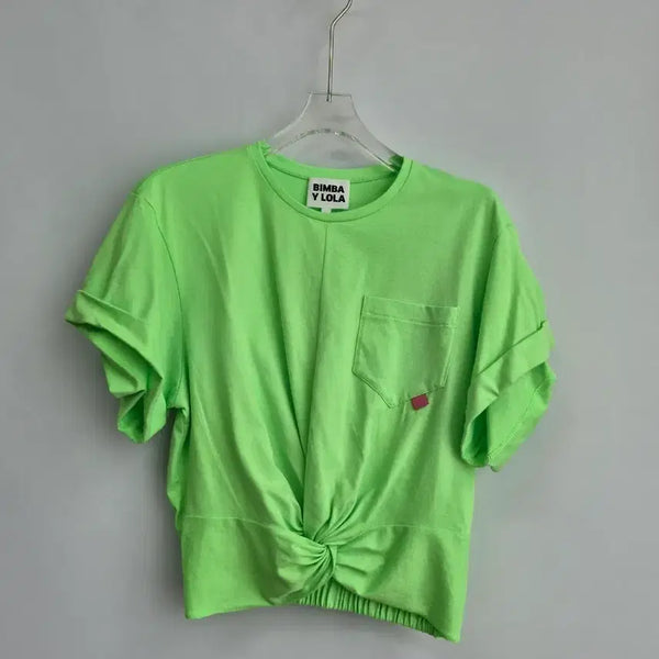 [BUNJANG] Bim Black Lola Fluorescent Cropped T-shirt Size S / a0129 빔바이롤라 형광색 크롭 티셔츠 S