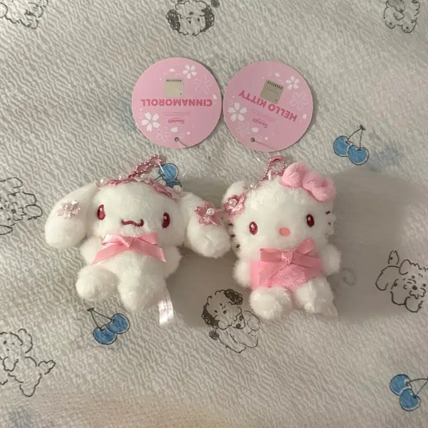 [BUNJANG] Sanrio Hello Kitty & Cinnamoroll Pink Cherry Blossom Keyring Plush Set / (새상품) 산리오 헬로키티, 시나모롤 핑크 벚꽃 키링 인형
