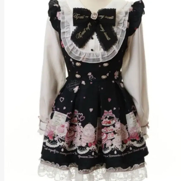 [BUNJANG] Lizlisa Afternoon Tea Setup Black Long Sleeve Jigei Style / 리즈리사 애프터눈티 셋업 블랙긴팔 지뢰계