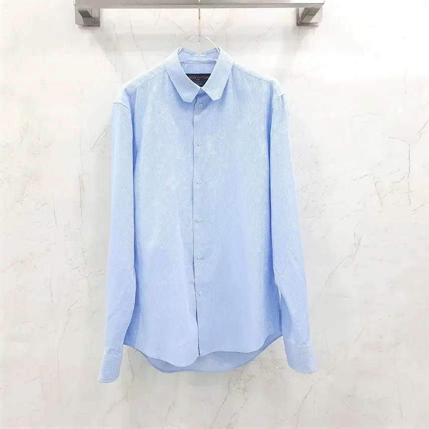 [BUNJANG] Louis Vuitton LV Blue Monogram Stripe Shirt Size 41 / 41 / 루이비통 LV 블루 모노그램 스트라이프 셔츠