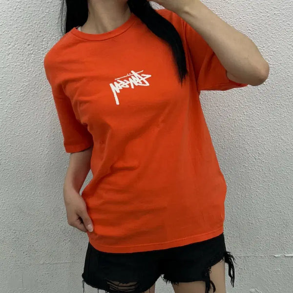 [BUNJANG] Stussy Center Logo Orange T-Shirt Size M / 스투시 센터로고 오렌지 반팔 M