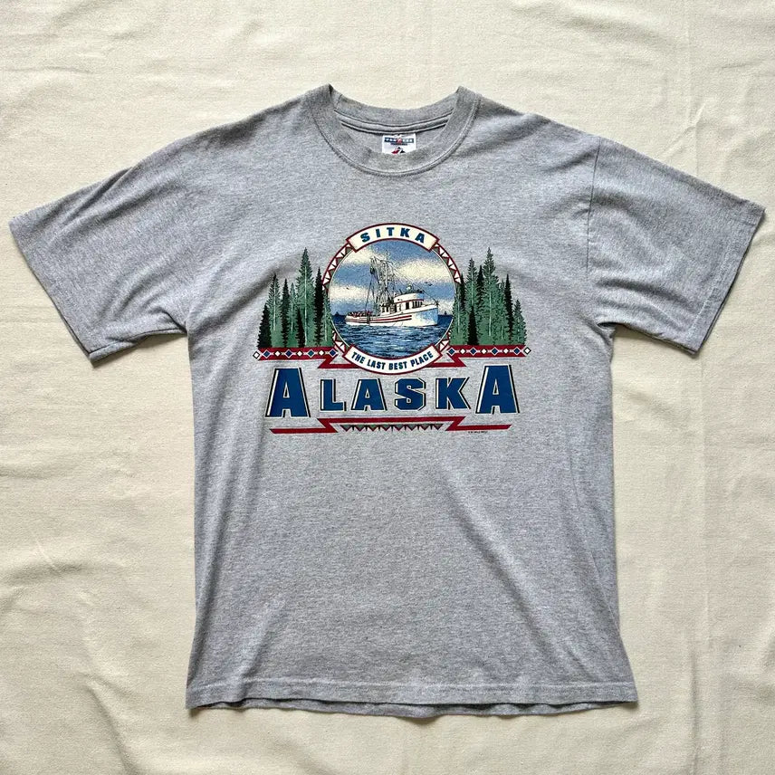 [BUNJANG] 90s Alaska Sitka Fishing Graphic T-Shirt Heather Grey M / 90s 알래스카 그래픽 티셔츠 멜란지 그레이 M
