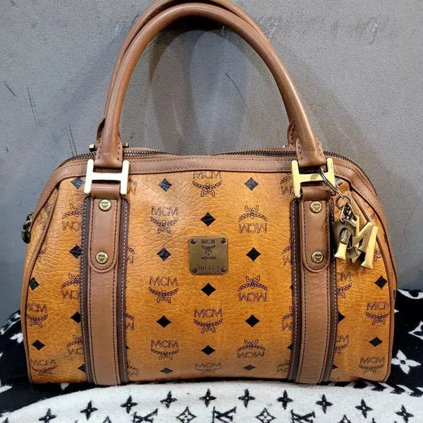 [BUNJANG] MCM Visetos Cognac Boston Tote Bag / 정품 MCM 비세토스 꼬냑 보스턴 토트백