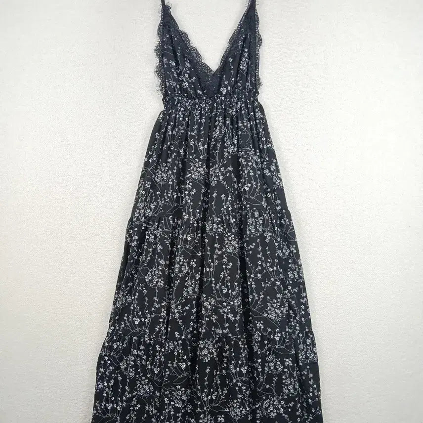 [BUNJANG] Women's Black Floral Pattern Layered Long Dress (Free Size) / 여성 블랙 플라워 패턴 레이어드 롱 원피스(F)