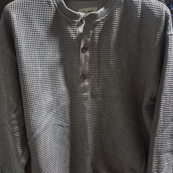 [BUNJANG] Time Homme Waffle Henly Neck Sweatshirt - Gray / 타임옴므 와플 헨리넥 스웨트셔츠 그레이