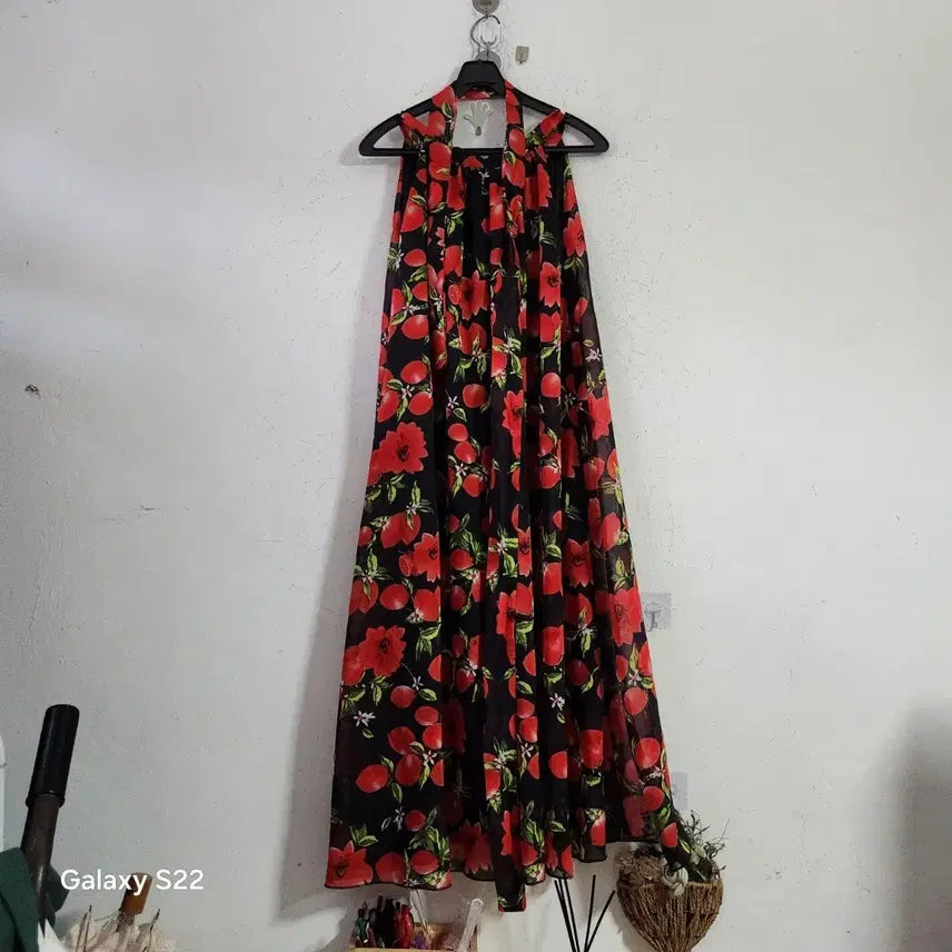 [BUNJANG] Floral Pattern Maxi Dress Black Red / 플로럴 패턴 맥시 드레스 블랙 레드