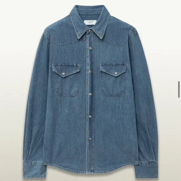 [BUNJANG] Ellude Terry Denim Shirt Middle Blue / 엘무드 테리 데님 셔츠 미들 블루