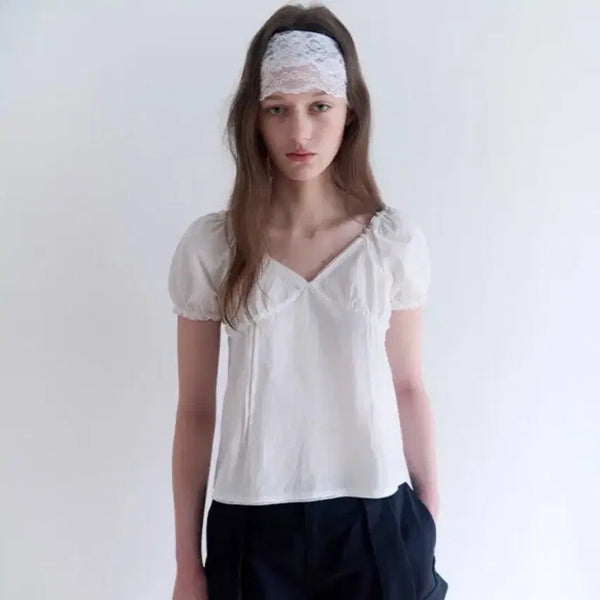 [BUNJANG] Rollercola Puff Sleeve Shirring Blouse White / 로라로라 puff sleeve shirring blouse white