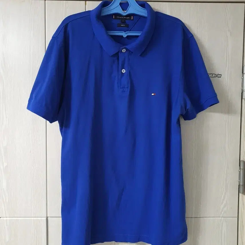 [BUNJANG] Tommy Hilfiger Men's Short Sleeve Polo Shirt L Slim Fit Blue Cotton / 타미힐피거 반팔 카라티