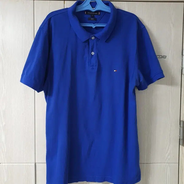 [BUNJANG] Tommy Hilfiger Men's Short Sleeve Polo Shirt L Slim Fit Blue Cotton / 타미힐피거 반팔 카라티