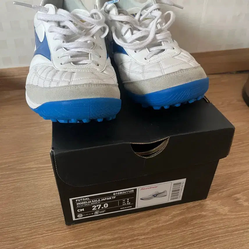 [BUNJANG] Mizuno Morelia Sala Japan TF White/Blue 270 / 미즈노 모렐리아 살라 재팬 TF 흰파 270