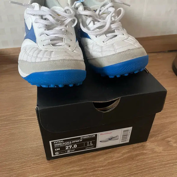 [BUNJANG] Mizuno Morelia Sala Japan TF White/Blue 270 / 미즈노 모렐리아 살라 재팬 TF 흰파 270