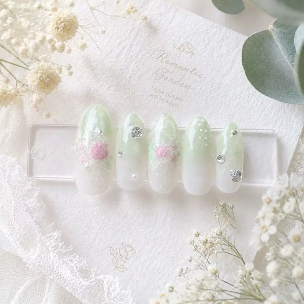 [BUNJANG] Botanical Rain Handmade Nail Tips - Rose, Magnetic Nail Design / 보태니컬 레인 수제네일팁/장미/자석네일/