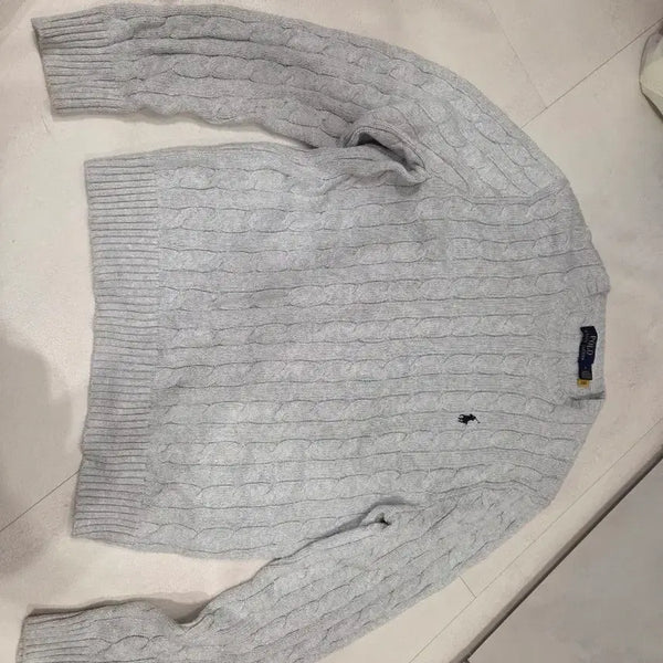 [BUNJANG] Polo Ralph Lauren Cable Knit Sweater Grey / 폴로 랄프로렌 케이블 니트 스웨터 그레이
