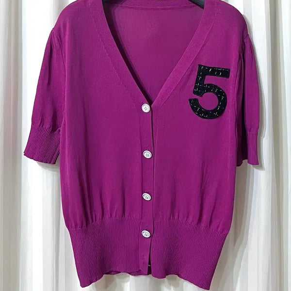 [BUNJANG] Purple Short Sleeve Summer Knit Cardigan / 퍼플 반팔 여름 니트 가디건 55-66 거의새것