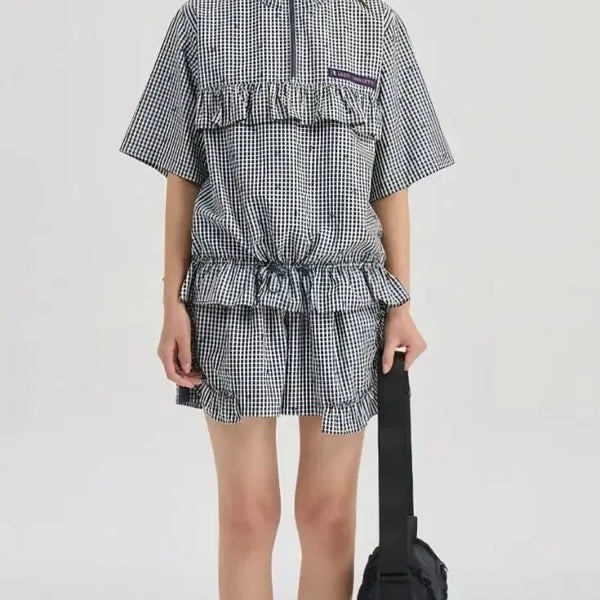 [BUNJANG] Lucky Chouette New Check Frill Anorak Jumper & Shorts Set / 럭키슈에뜨 신상체크 프릴 아노락 점퍼,반바지 셋업 가격내림(36)