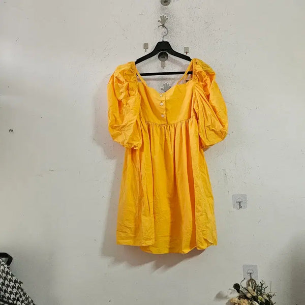 [BUNJANG] Puff Sleeve Square Neck Dress Yellow / 퍼프 소매 스퀘어넥 원피스 옐로우