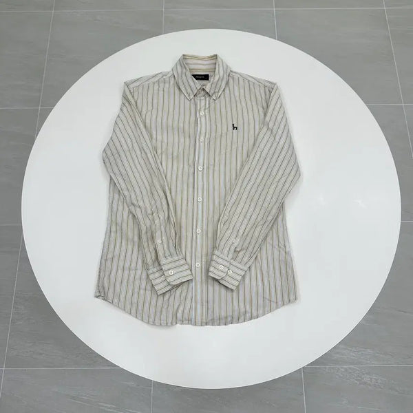 [BUNJANG] Hazzys Striped Casual Shirt Beige M (95) / 헤지스 스트라이프 캐주얼 셔츠 베이지 M 95