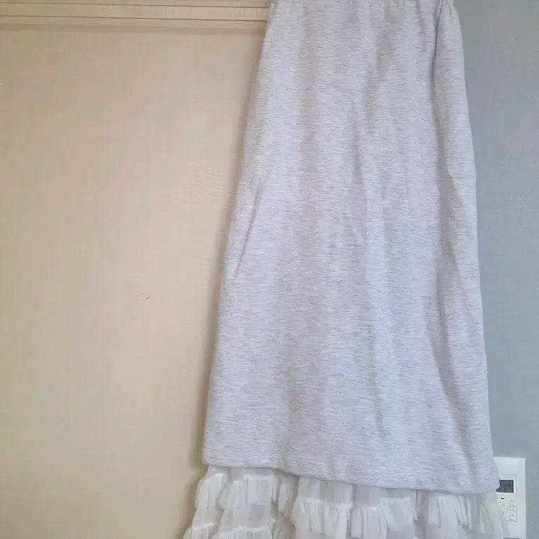 [BUNJANG] Melange Gray Frill Detail Maxi Skirt / 롱스커트 새상풍