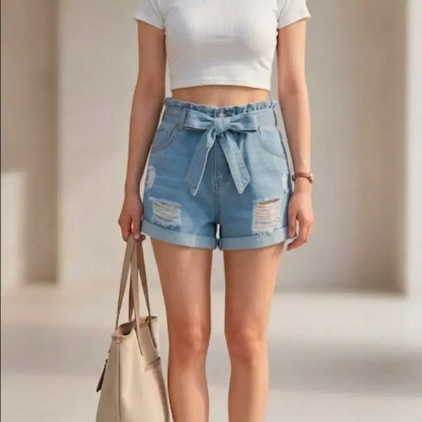 [BUNJANG] Light Wash Denim Distressed Denim Shorts (L) / 데님 연청 데미지 청반바지 L