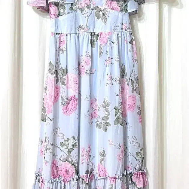 [BUNJANG] Light Blue Flower Chiffon Dress (Size 55-55 Half) / (새상품) 하늘색 플라워 쉬폰 원피스 55-55반