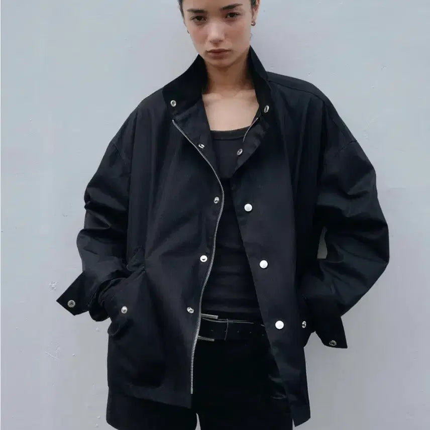 [BUNJANG] Sofla Cotton High Neck Half Jacket Black Jumper Short Coat / (새상품) 소플러 코튼 하이넥 하프 자켓 블랙 점퍼 반코트 야상