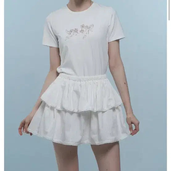 [BUNJANG] Par Jane Cupid Signature Drawing Short Sleeve T-Shirt White / Par Jane 퍼제인 큐피트 시그니처 드로잉 반팔 티셔츠 화이트