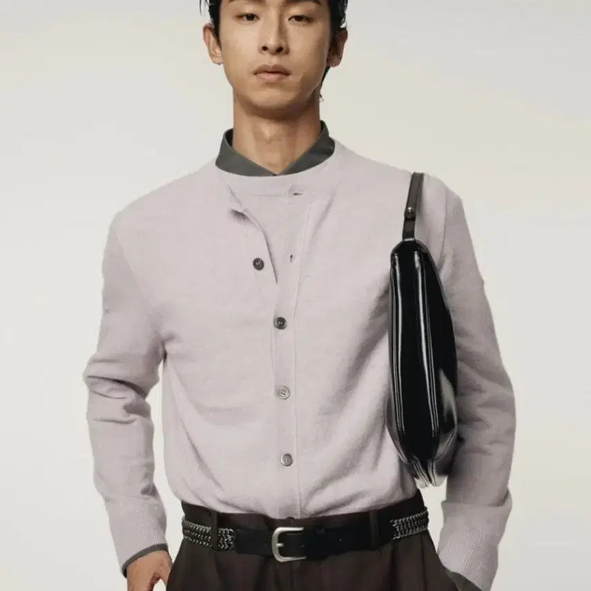 [BUNJANG] Recto Crewneck Layered Cardigan Lavender M / 렉토 크루넥 레이어드 가디건 라벤더 M