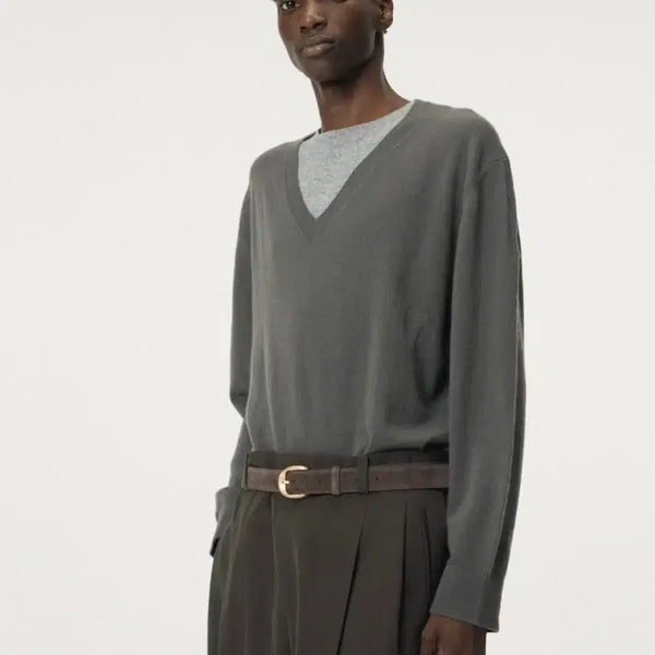 [BUNJANG] Recto Layered V-Neck Knit Top (Taupe Grey, M) / 렉토 레이어드 브이넥니트 토프그레이 M