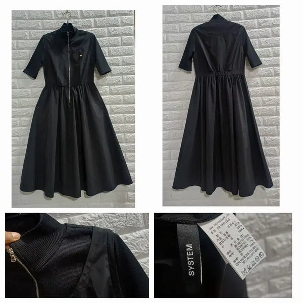 [BUNJANG] SISTEM Black Half Zip-Up Crinkled One-Piece Dress / 시스템 블랙반집업 바스락원피스