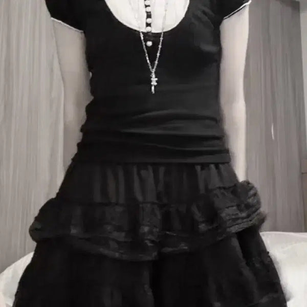 [BUNJANG] Gothic Vintage Rose Lace Blouse & Skirt Set / 고딕 공겜 여주깔 빈티지 블라우스, 상의, 장미레이스 치마 양도합니다