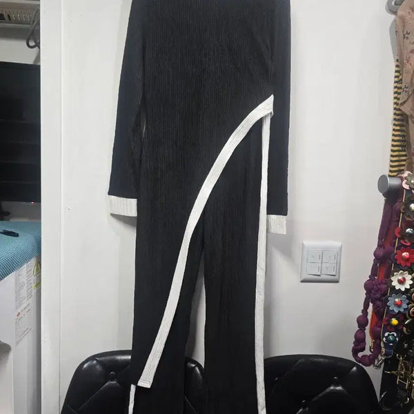 [BUNJANG] New Arrival Color Block Long Dress / 신상. 블랙 화이트 배색 롱 원피스
