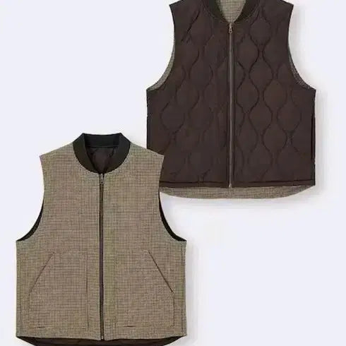 [BUNJANG] GU Reversible Padded Vest / GU 건클럽체크&어니언퀼팅 브라운 양면 리버시블 웜패디드 베스트 M