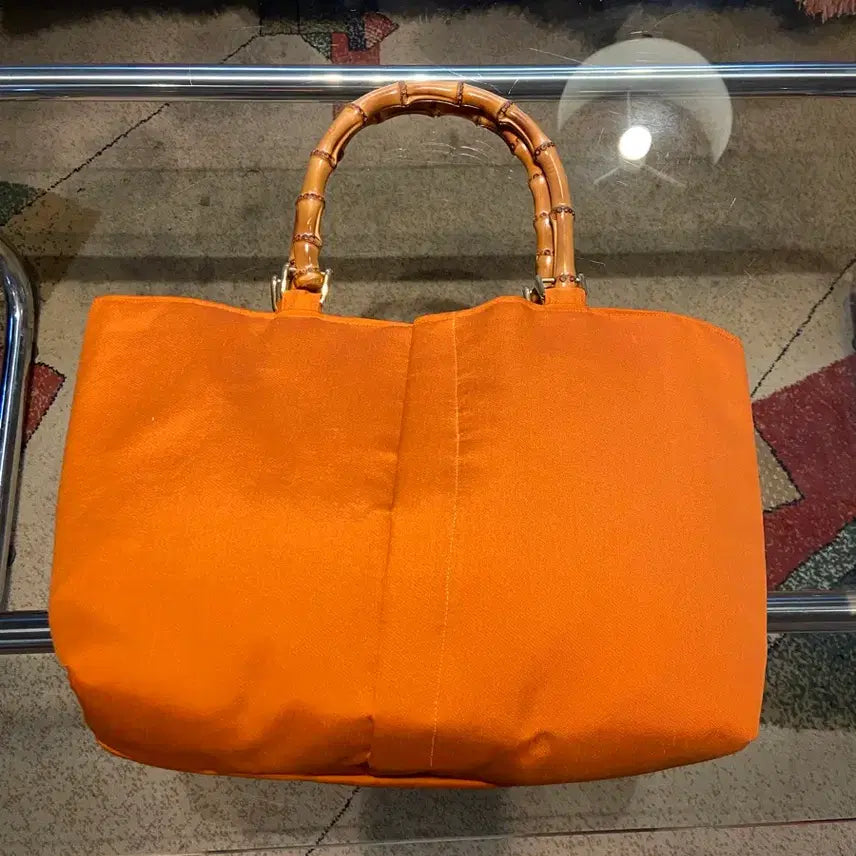 [BUNJANG] Orange Bamboo Handle Tote Bag / 오렌지색 뱀부 핸들 토트백