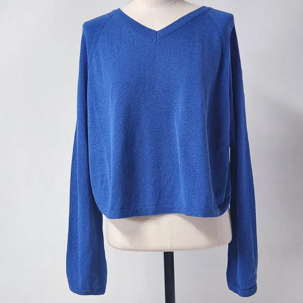[BUNJANG] VOV V-Neck Button-Back Knit Top Blue Free Size / VOV 브이넥 뒷단추 포인트 니트 블루 Free