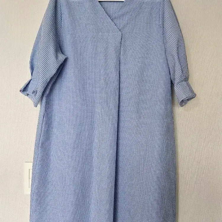 [BUNJANG] Blue Plaid V-Neck Midi Dress / 체크무늬 브이넥 원피스