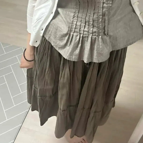 [BUNJANG] Kara Hana Vintage Mori Girl Hippie Khaki Midi Skirt / 카라하나 빈티지 모리걸 히피 대장 카키 미디스커트