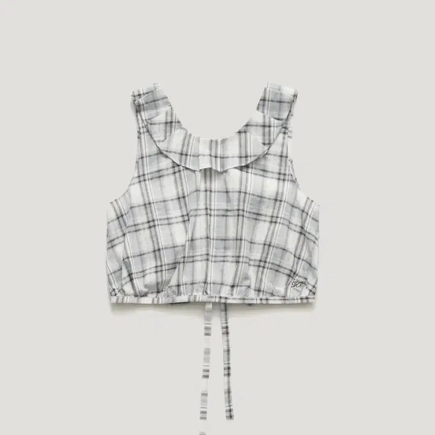 [BUNJANG] Parben Check Frill Crop Cami Blouse / 파르벵 체크 프릴 크롭나시 파르벵나시블라우스