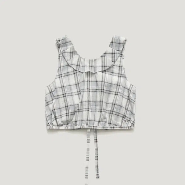 [BUNJANG] Parben Check Frill Crop Cami Blouse / 파르벵 체크 프릴 크롭나시 파르벵나시블라우스