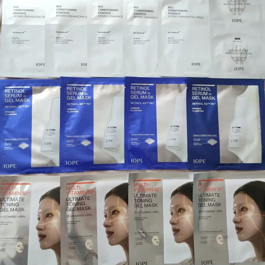 [BUNJANG] IOPE Retinol Serum Gel Mask Bundle Set (15 Sheets) / 새상품) 아이오페 레티놀 세럼 겔마스크+얼티밋 겔마스크+인핸싱 마스크 일괄(15매)