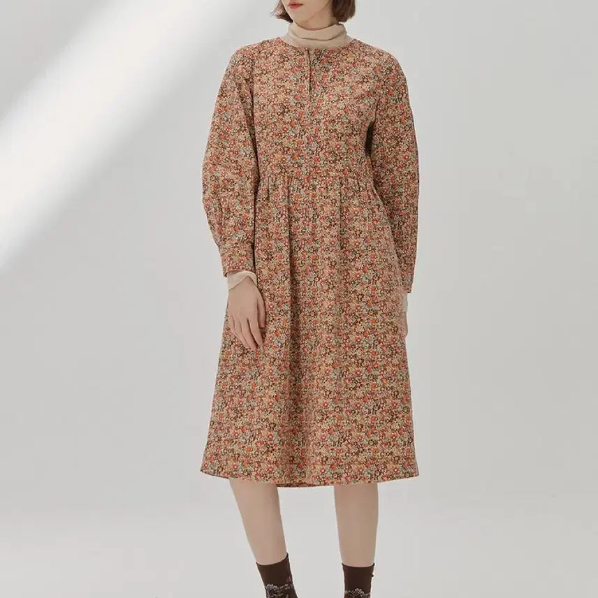 [BUNJANG] Thursday Island Corduroy Floral Print Zipper Dress / 써스데이아일랜드 지퍼 여밈 코듀로이 골덴 잔꽃 원피스 S