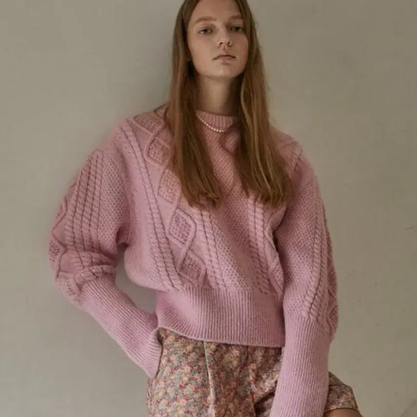 [BUNJANG] Boka Boka Pink Cable Knit Sweater / 보카바카 핑크 케이블 니트