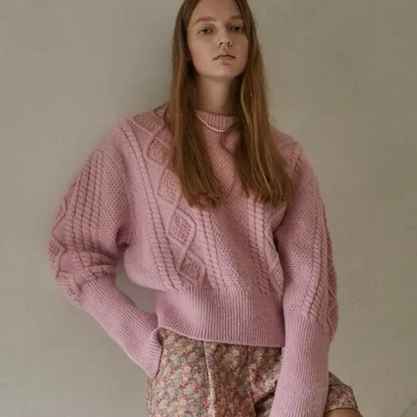 [BUNJANG] Boka Boka Pink Cable Knit Sweater / 보카바카 핑크 케이블 니트