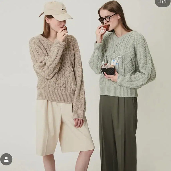 [BUNJANG] Grove Cable Knit Mint / 그로브 케이블 니트 민트색