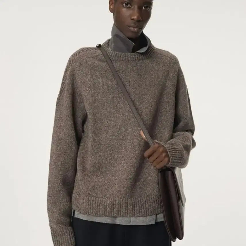[BUNJANG] Recto Shetland Wool Knit Melange Brown M / 렉토 셔틀랜드 울 니트 멜란지브라운 M