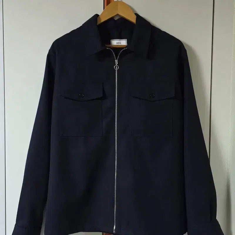 [BUNJANG] AMI Navy Zip-Up Shirt Jacket / 아미 네이비 집업 셔츠 자켓/점퍼